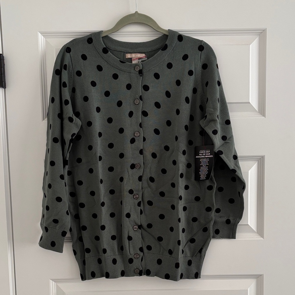 Woman Within Green Cardigan 100% Cotton